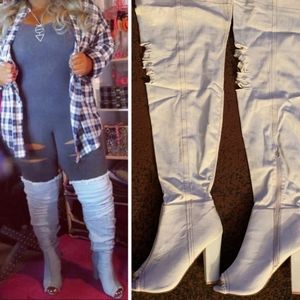 Hot Tomato Size 12 Wide Calf Denim Thigh High Boots